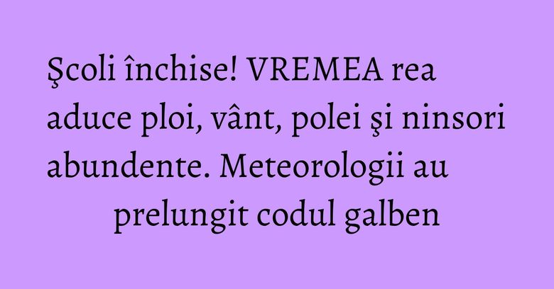 Şcoli închise! VREMEA rea aduce ploi, vânt, polei şi ninsori abundente. Meteorologii au prelungit codul galben Şcoli închise! VREMEA rea aduce ploi, vânt, polei şi ninsori abundente. Meteorologii au prelungit codul galben