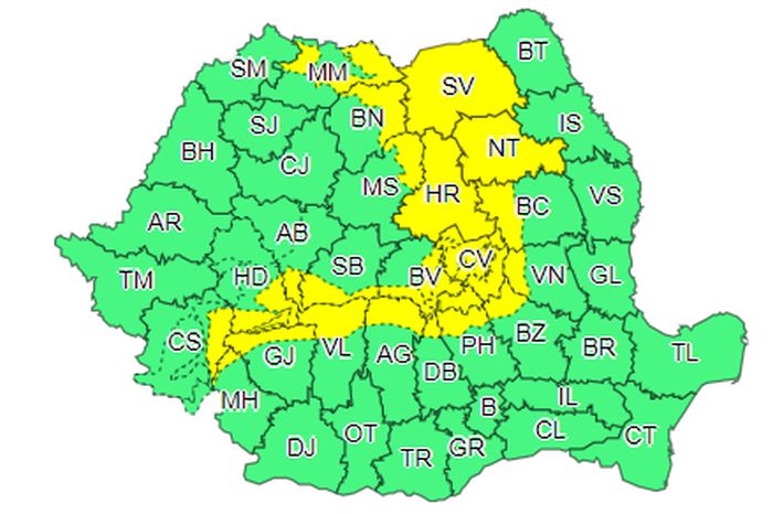 Agenția Națională de Meteorologie. Specialiștii ANM- cod galben 