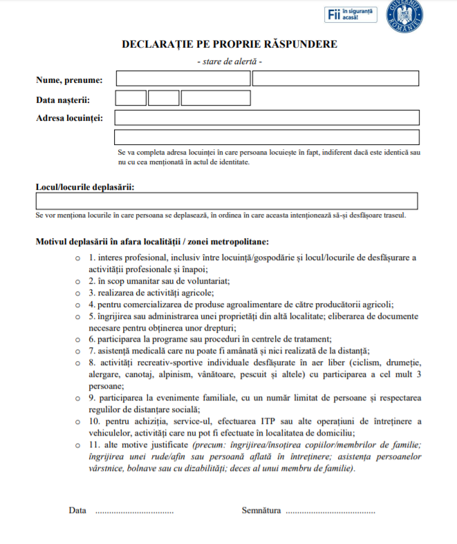 stare de alertă, declarație pe proprie răspundere, raed arafat, noua declarație, părăsirea localității