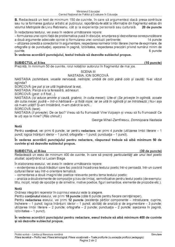 subiecte simulare BAC 2024 