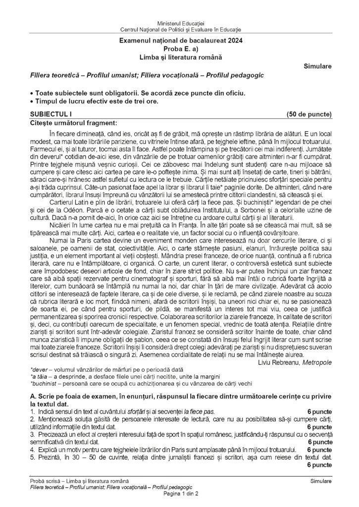 subiecte simulare BAC 2024 