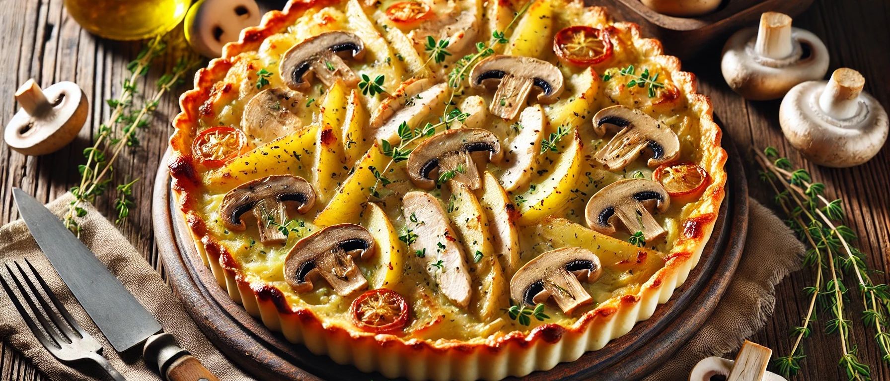 tarta, cartofi, ciuperci