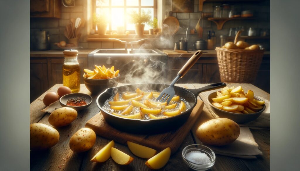 cartofi prajiti, tigaie, timp