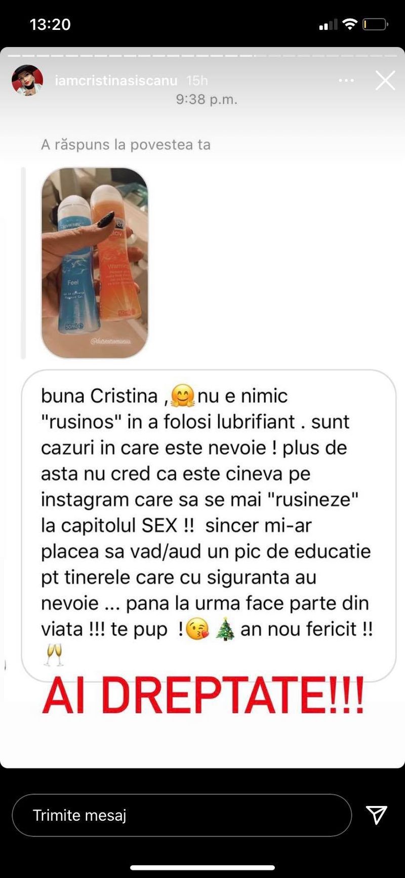 Cristina Șișcanu surprinsă cu lubrifiantul pe masă