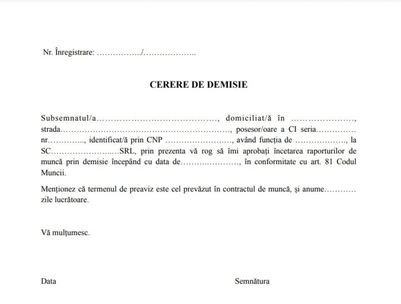 Cum trebuie să arate o cerere de demisie ca la carte. MODEL FOTO