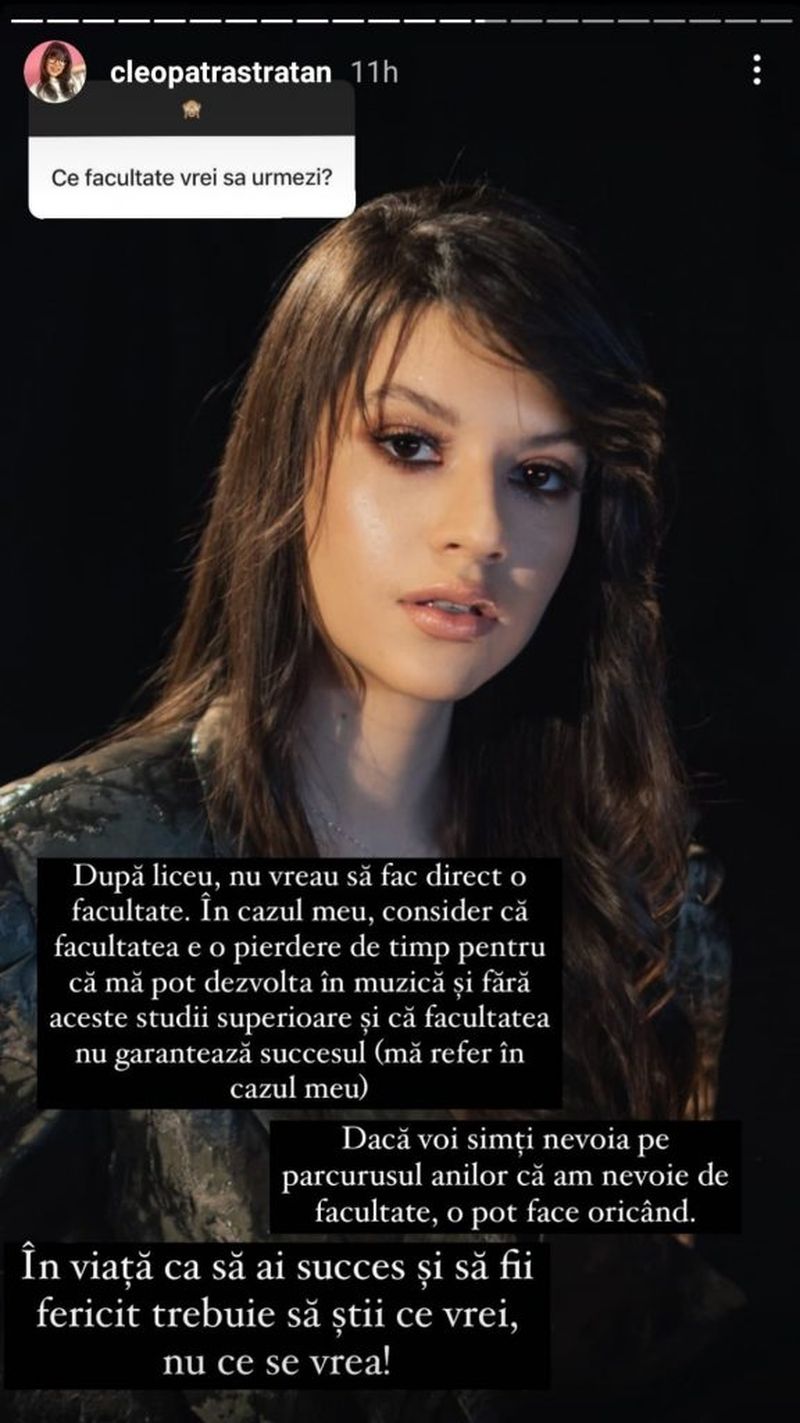 Cleopatra Stratan nu vrea să facă o facultate. 