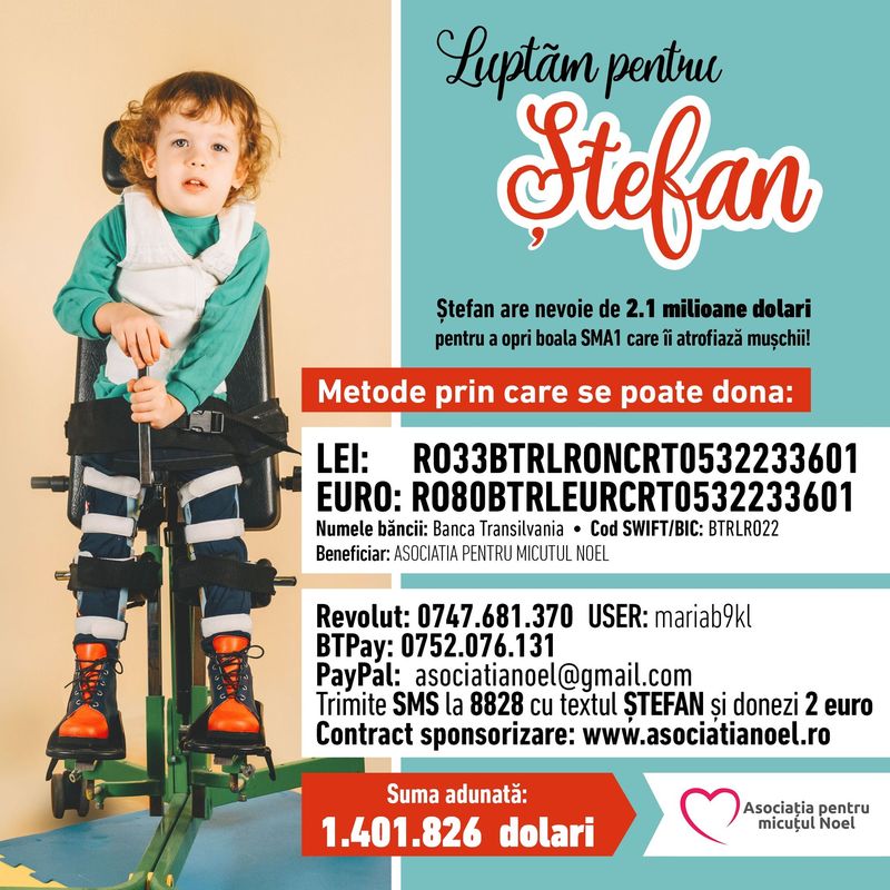 Ștefănel are nevoie de e $2.1 milioane pentru cel mai scump medicament din lume