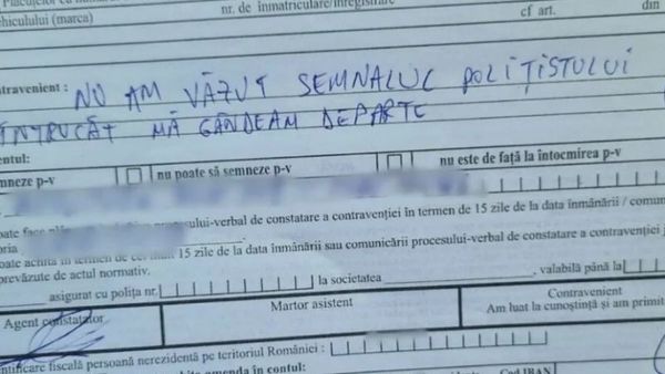 Viral! Ce a scris un șofer pe amendă i-a lăsat mască pe polițiști