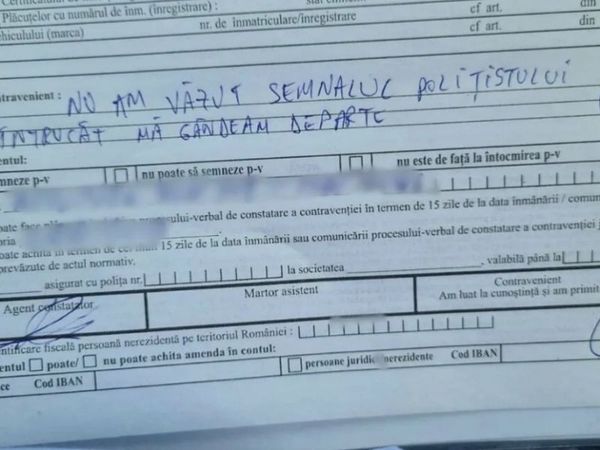 Viral! Ce a scris un șofer pe amendă i-a lăsat mască pe polițiști