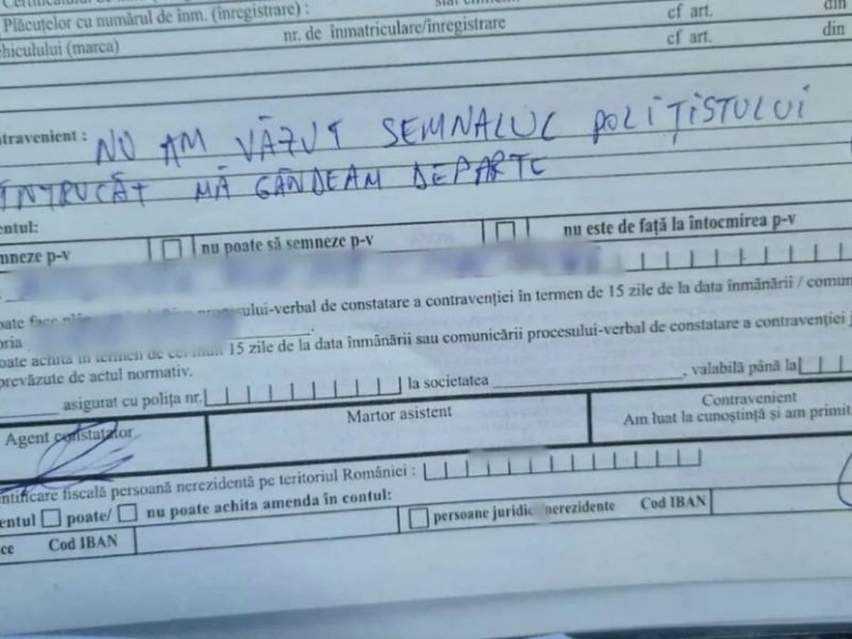 Viral! Ce a scris un șofer pe amendă i-a lăsat mască pe polițiști