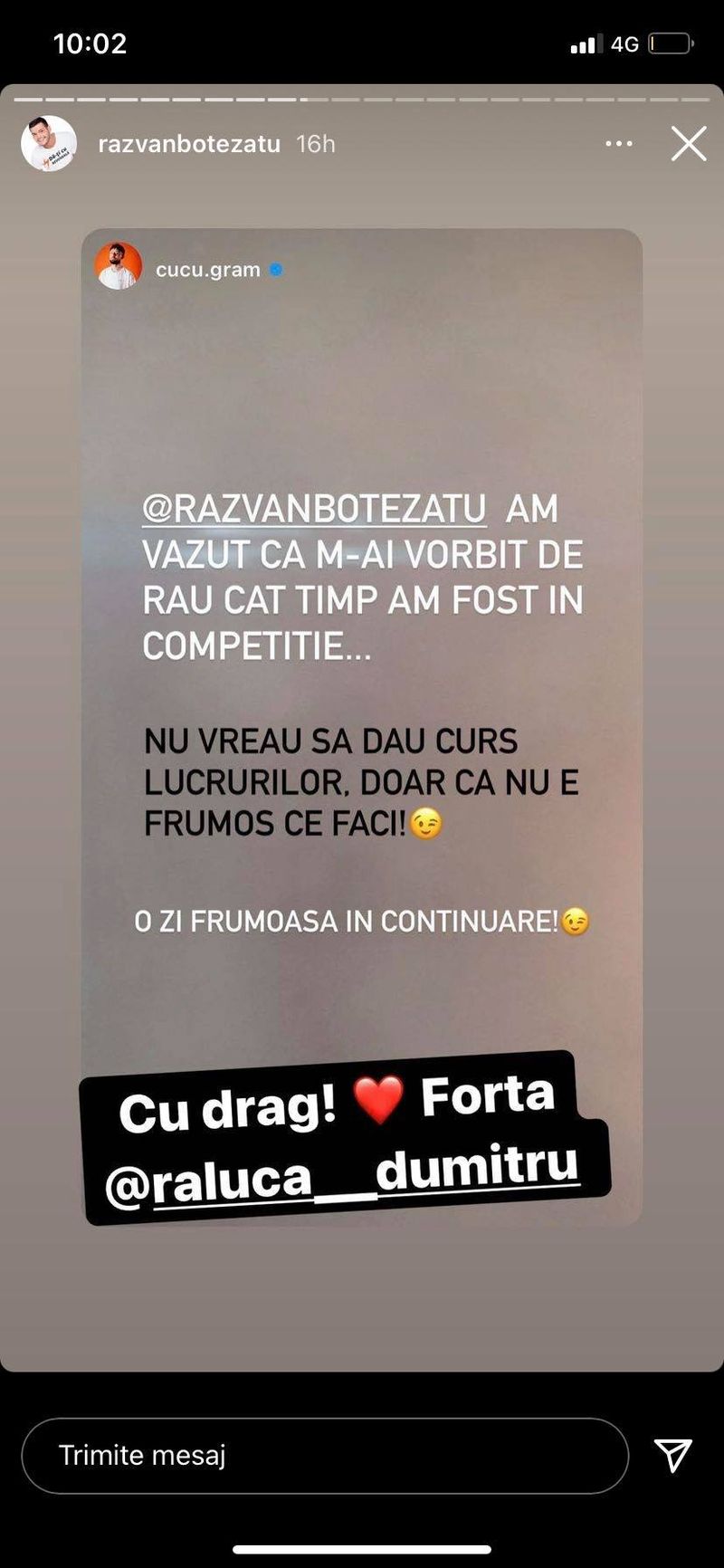 Cucu de la Survivor România, replică acidă pentru Răzvan Botezatu: „Am văzut că m-ai vorbit de rău”