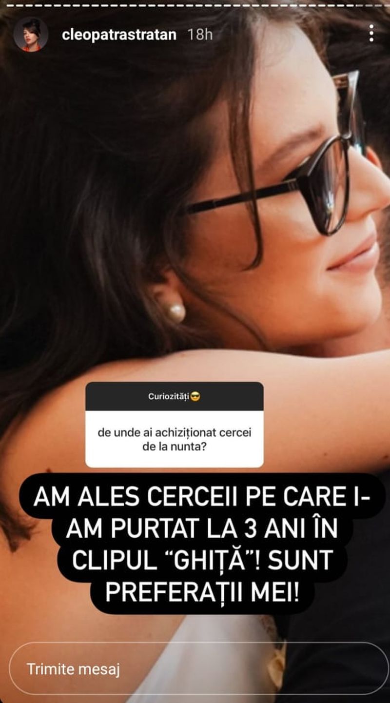 Cleopatra Stratan a purtat la nuntă cerceii din videoclipul piesei ”Ghiță” : ”Sunt preferații mei!”