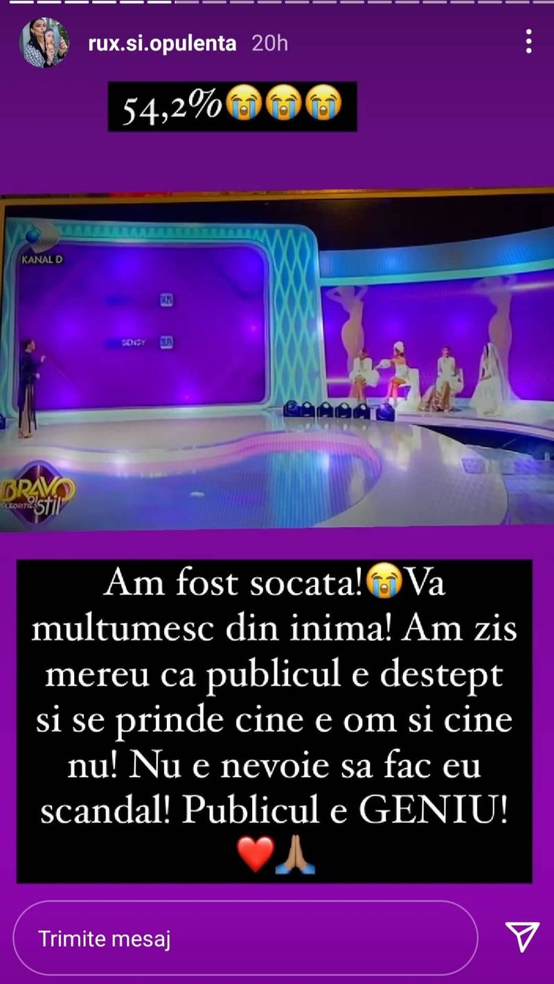 Ruxi, primul loc în topul telespectatorilor