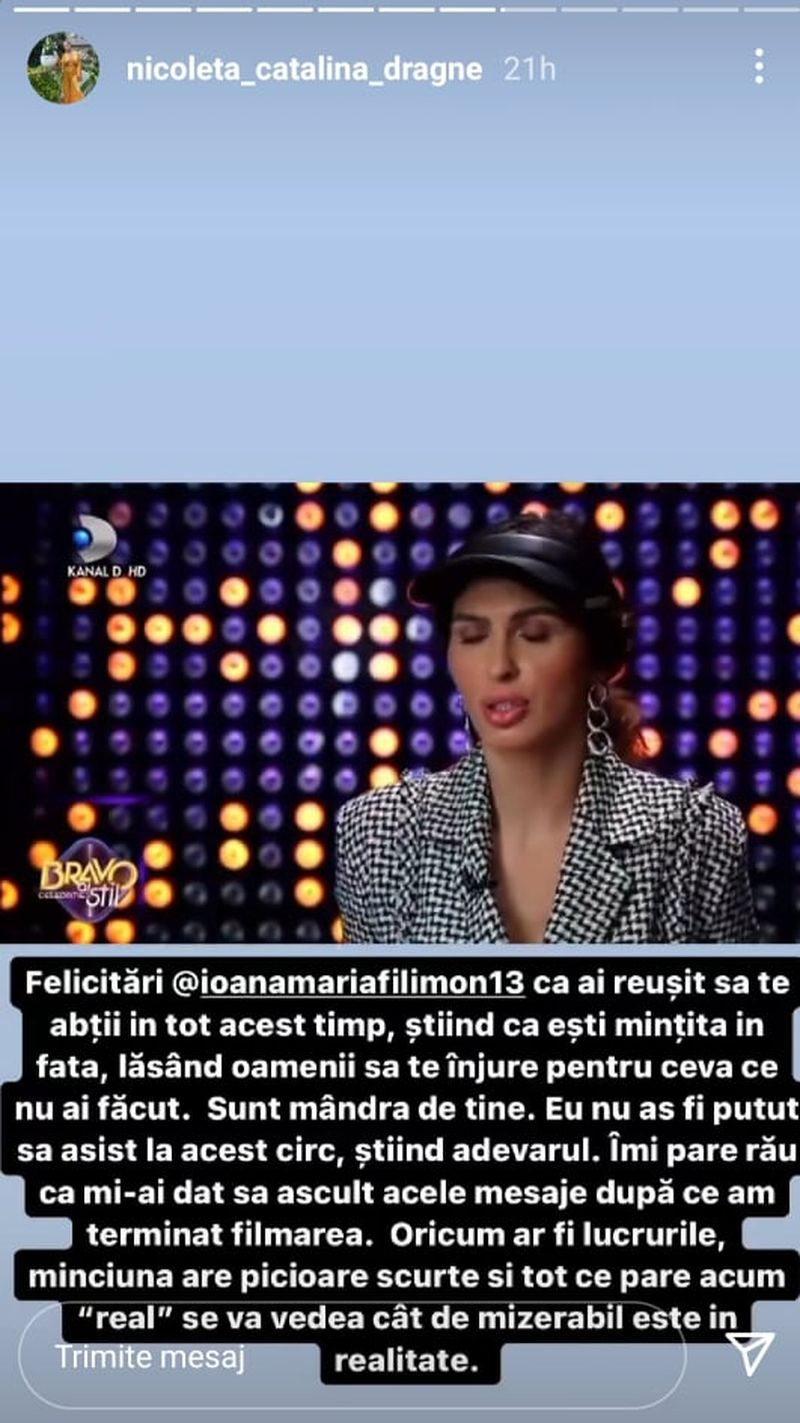 Nicoleta Dragne, prima reacție după descalificarea Ioanei Filimon!Ce mesaj i-a transmis fostei sale colege de platou