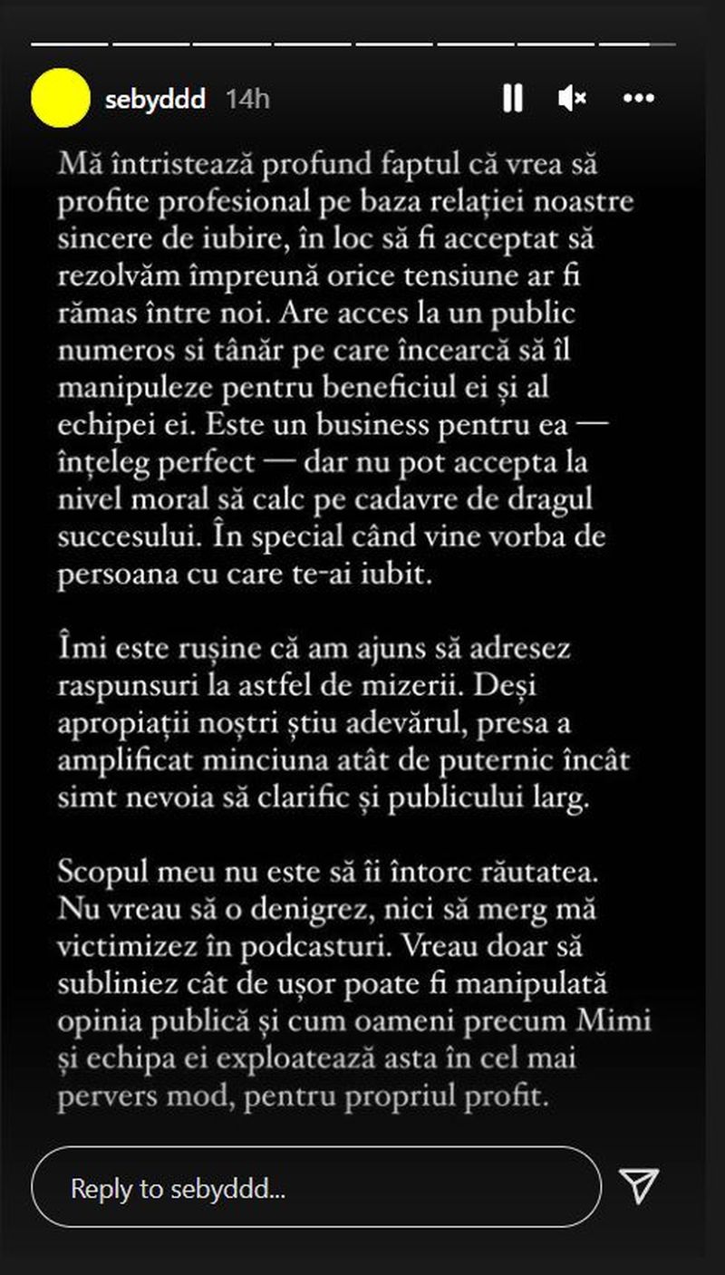 Sebastian Dobrincu, adevărul despre relația cu vloggerița Mimi: „A pozat în victimă! A mințit că a fost înșelată”
