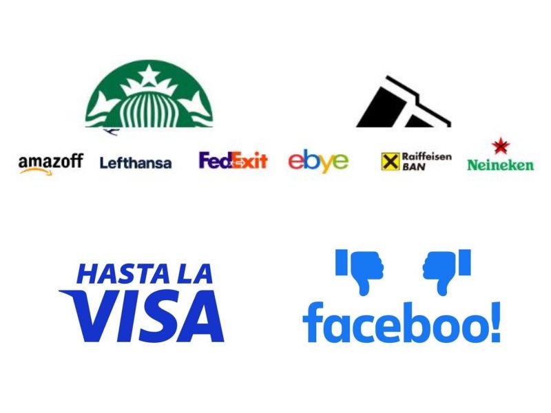 Václav Kudělka a modificat logo-urile companiilor care părăsesc Rusia. Amazon s-a transformat în „Amazaoff”, iar Addidas în „Adios”. Ce alte modificări mai sunt