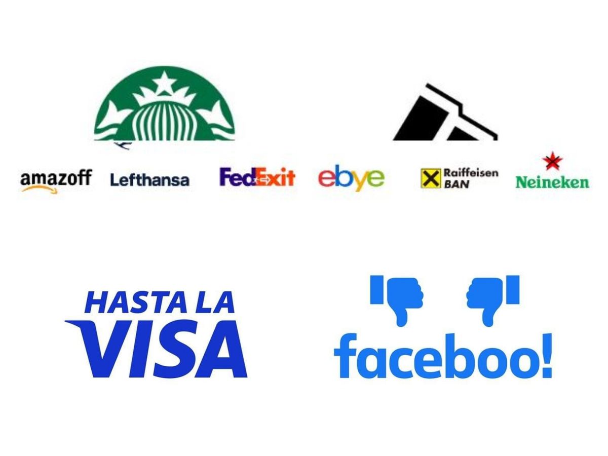 Václav Kudělka a modificat logo-urile companiilor care părăsesc Rusia. Amazon s-a transformat în „Amazaoff”, iar Addidas în „Adios”. Ce alte modificări mai sunt