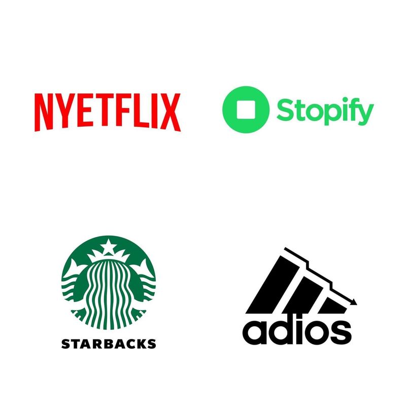 Václav Kudělka a modificat logo-urile companiilor care părăsesc Rusia. Amazon s-a transformat în „Amazaoff”, iar Addidas în „Adios”. Ce alte modificări mai sunt