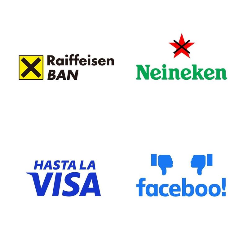 Václav Kudělka a modificat logo-urile companiilor care părăsesc Rusia. Amazon s-a transformat în „Amazaoff”, iar Addidas în „Adios”. Ce alte modificări mai sunt