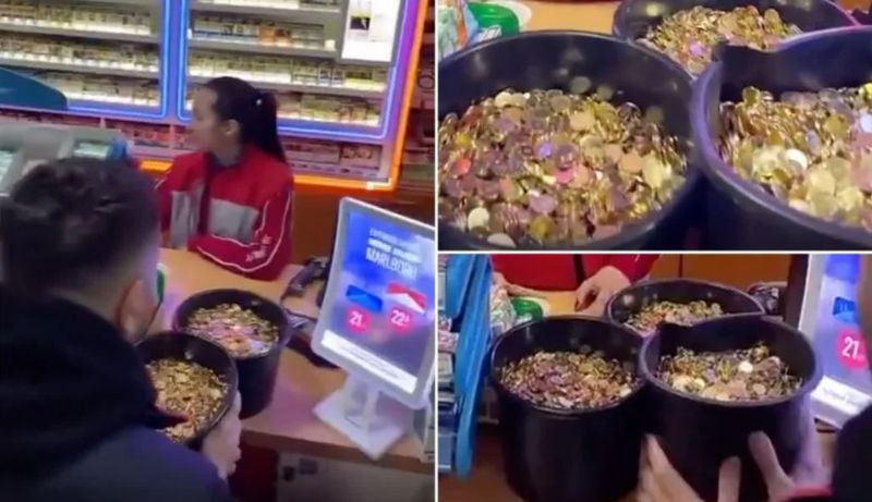 Trei tineri din Bacău au mers să plătească plinul de combustibil, cu trei găleți de monede