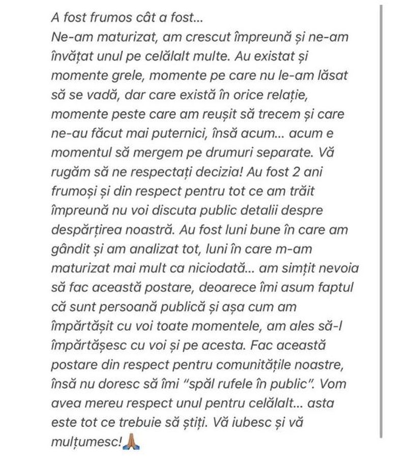 Bibi și Antonio Pican s-au despărțit! Primele declarații ale celor doi: „Ne-am maturizat, am crescut împreună și ne-am învățat”