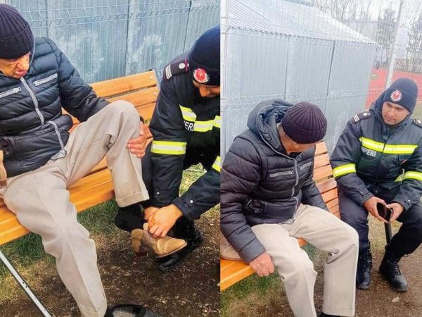 Bătr&acirc;n fugit &icirc;n papuci din Ucraina, mărturisiri emoționante: &bdquo;Am pierdut tot! Pentru ce să mai trăiesc?&rdquo; Bărbatul izbucnește &icirc;n lacrimi c&acirc;nd primeşte pantofi de la pompierii din Rădăuţi