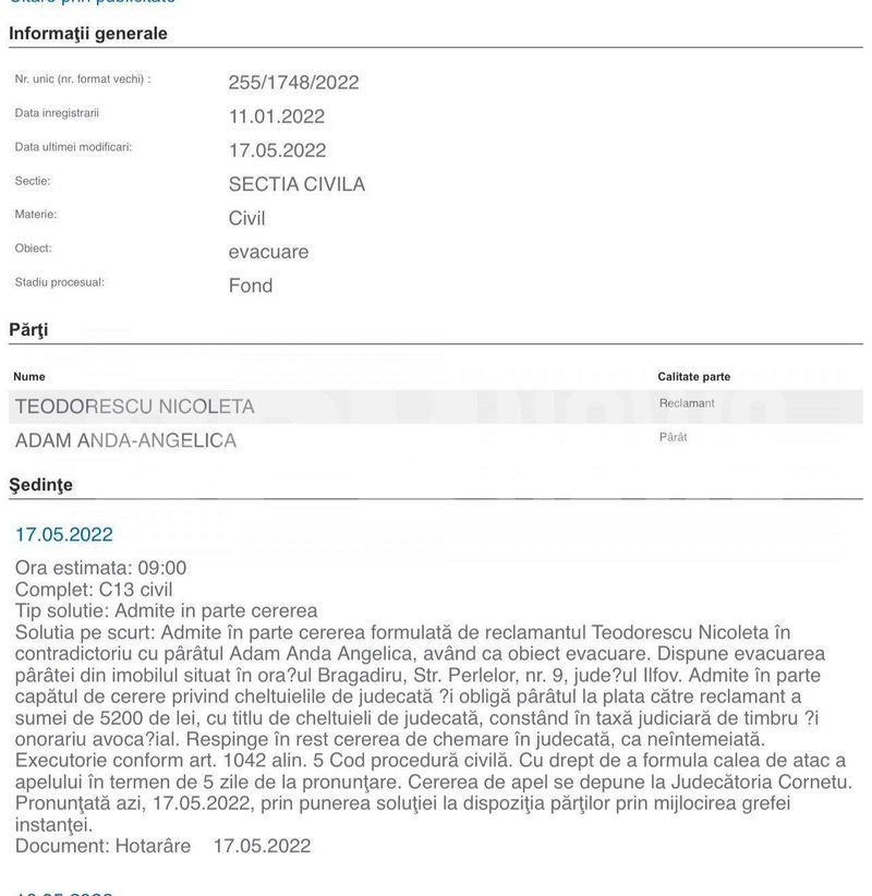 Anda Adam, primele declarații după ce a fost evacuată din locuința din Bragadiru