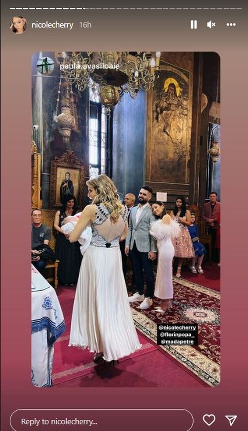 Imagini de la botezul Anastasiei, fiica lui Nicole Cheery și a lui Florin Popa