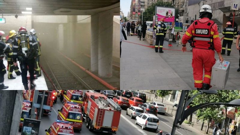 VIDEO: Incendiu la metroul din Capitală! O garnitură a luat foc &icirc;ntre stația Piața Romană și Piața Universității