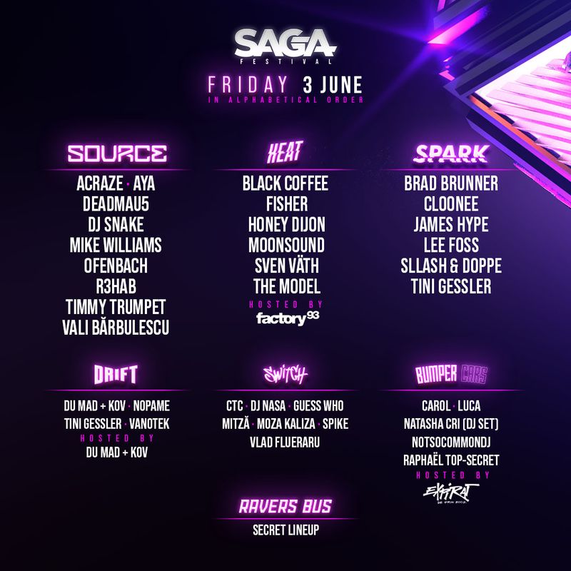 SAGA Festival anunță line-up-ul pentru fiecare zi de festival