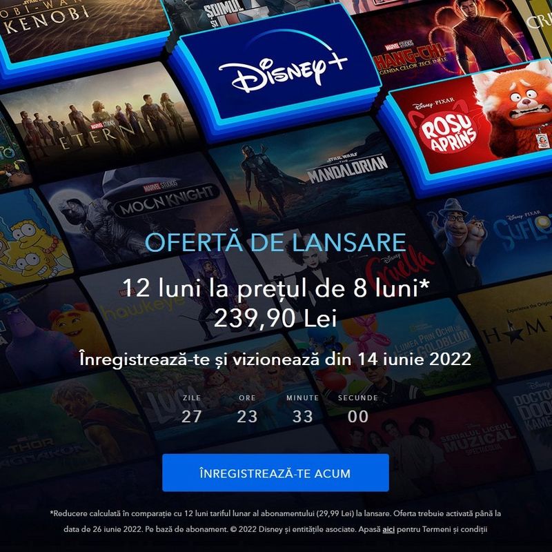 Disney+ se lansează oficial şi în România, marţi 14 iunie. Iată cât costă abonamentul şi care sunt filmele şi serialele incluse!