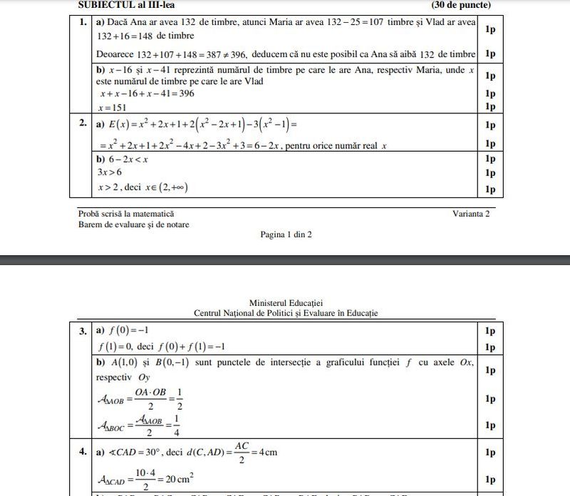  Baremul de corectare Evluare Națională la Matematică aici 