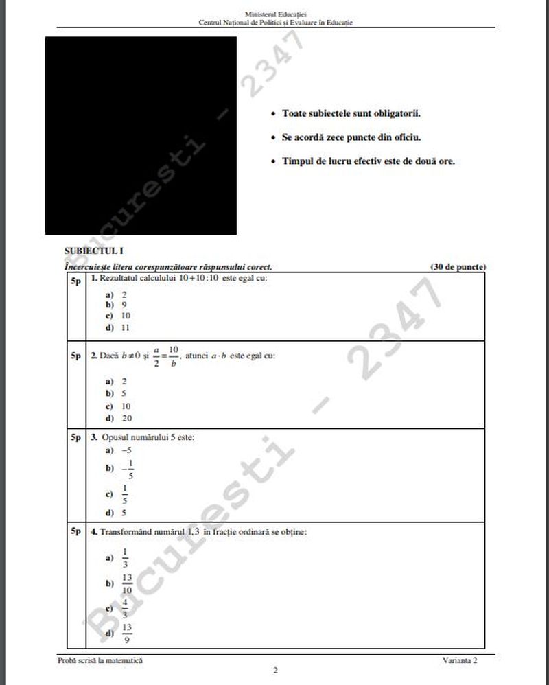 ​Evaluarea Națională 2022! Ce subiecte au primit elevii de clasa a 8-a la matematică