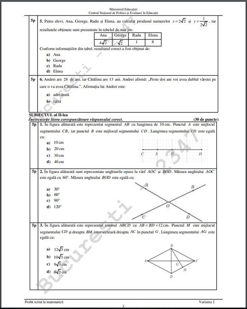 ​Evaluarea Națională 2022! Ce subiecte au primit elevii de clasa a 8-a la matematică