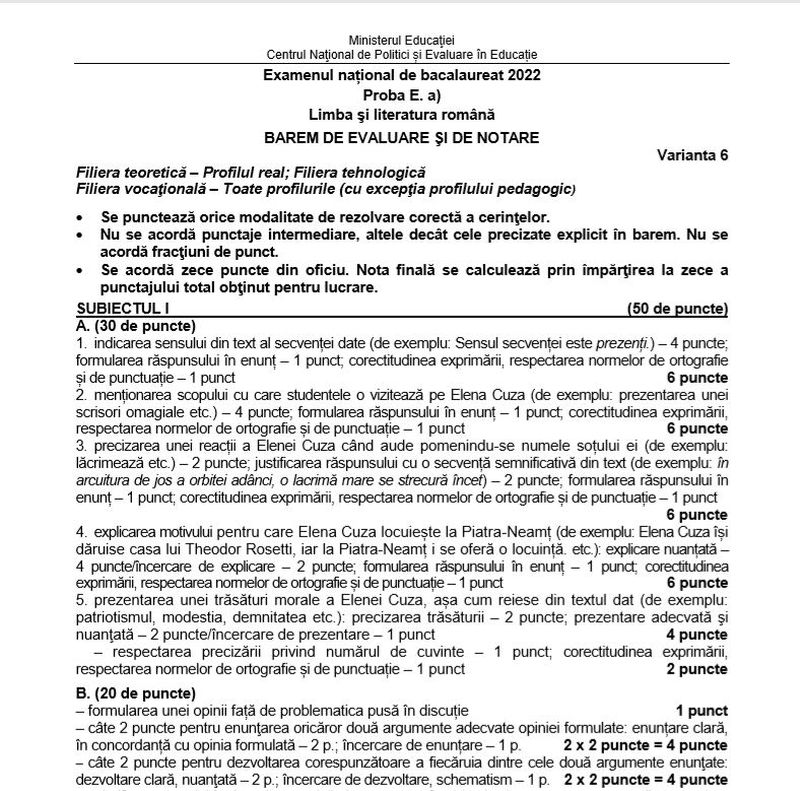 Bacalaureat 2022! Baremul la limba română a fost publicat