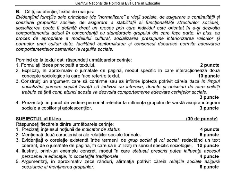 Subiecte BAC 2022 Sociologie 