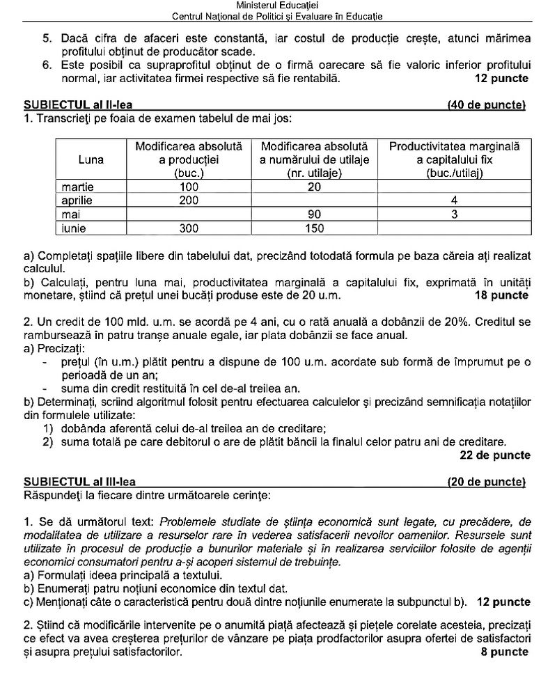 Subiecte BAC 2022 Economie 