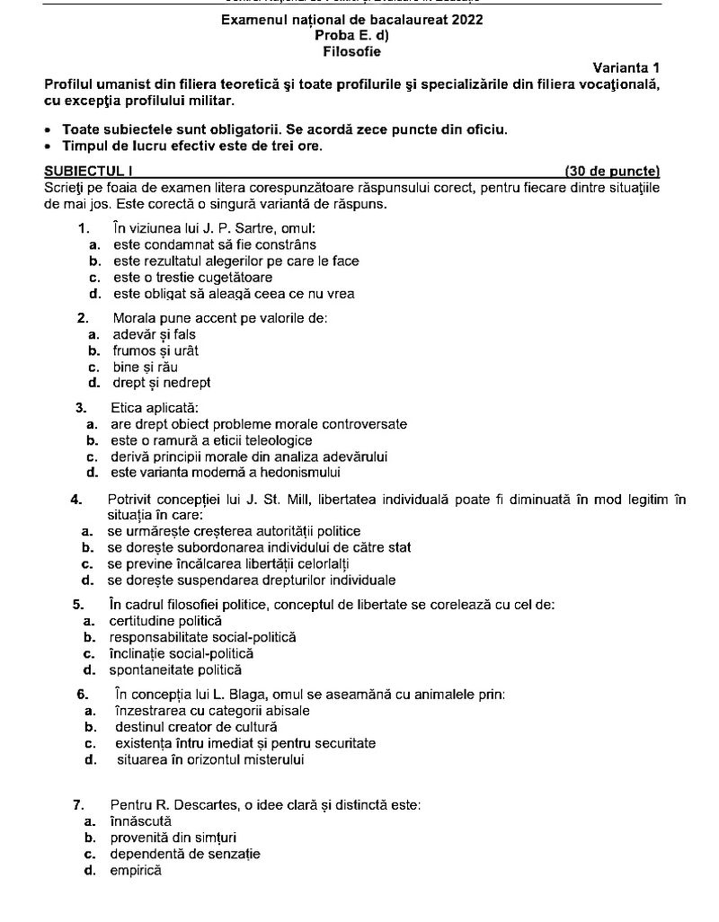 Bacalaureat 2022! Ce subiecte au avut de rezolvat liceenii la Fizică, Geografie, Filosofie și Biologie