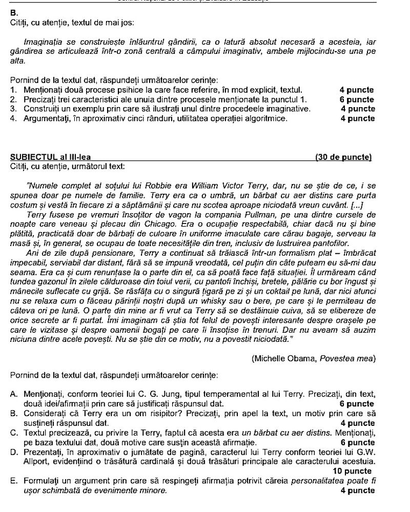 Subiecte BAC 2022 Psihologie 