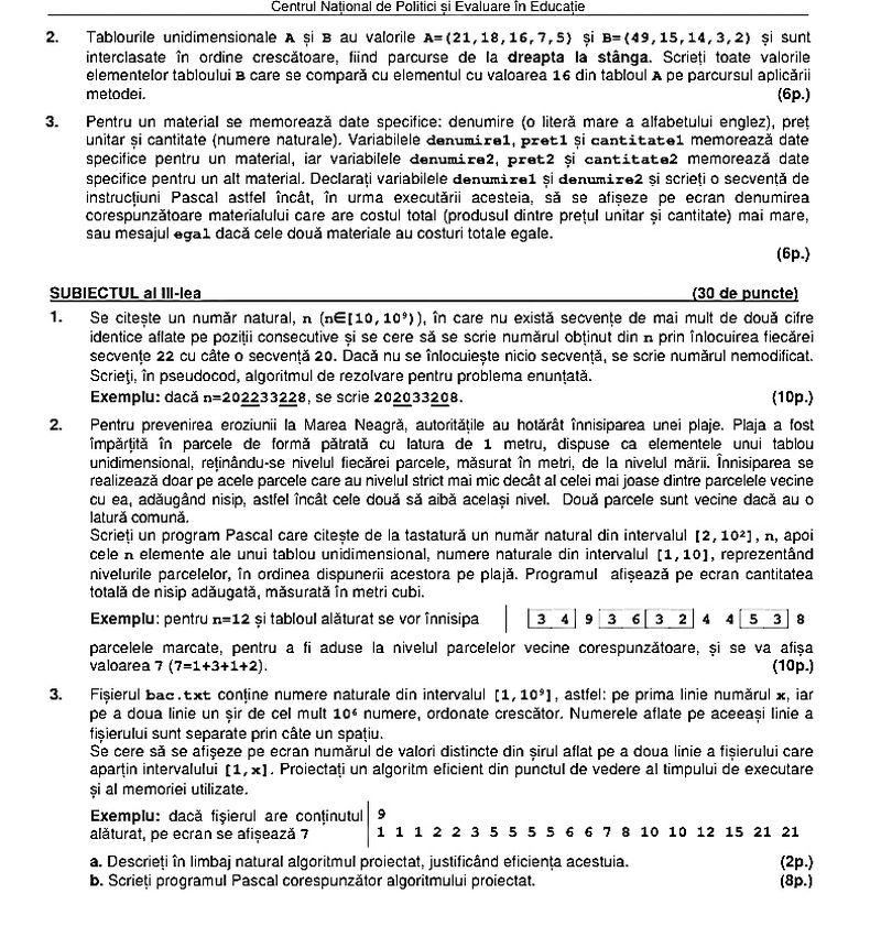 Subiecte BAC 2022 Informatică 