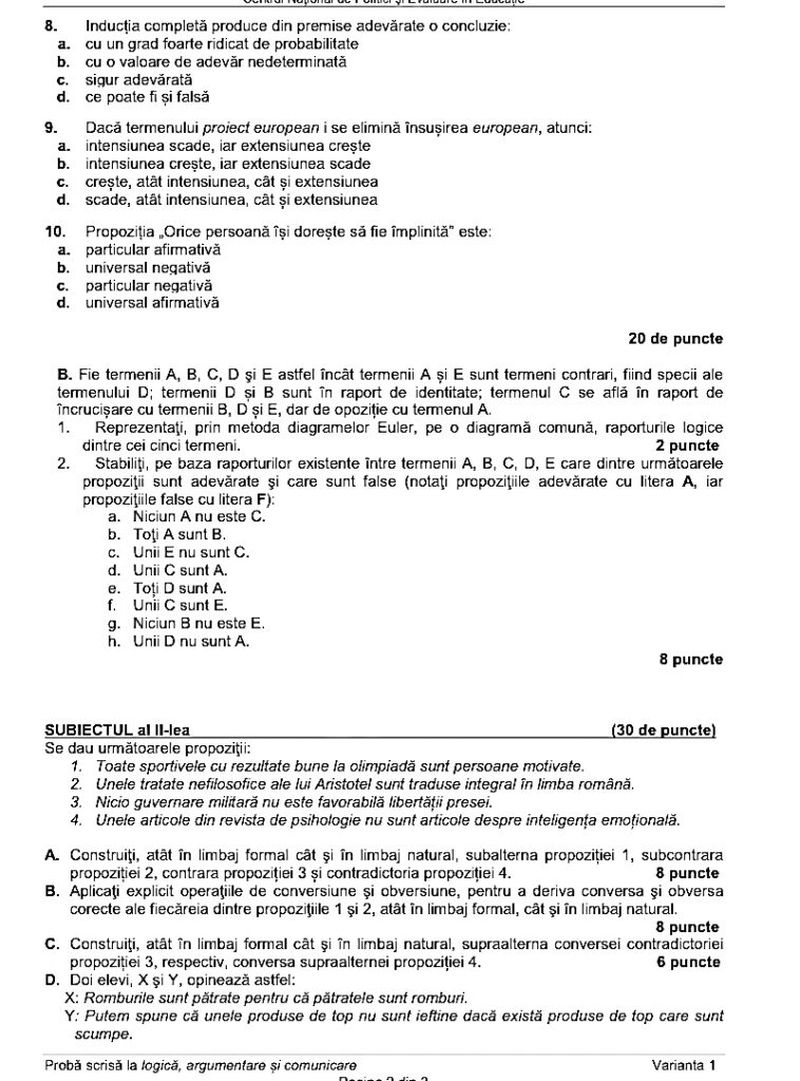 Subiecte BAC 2022 Logică 