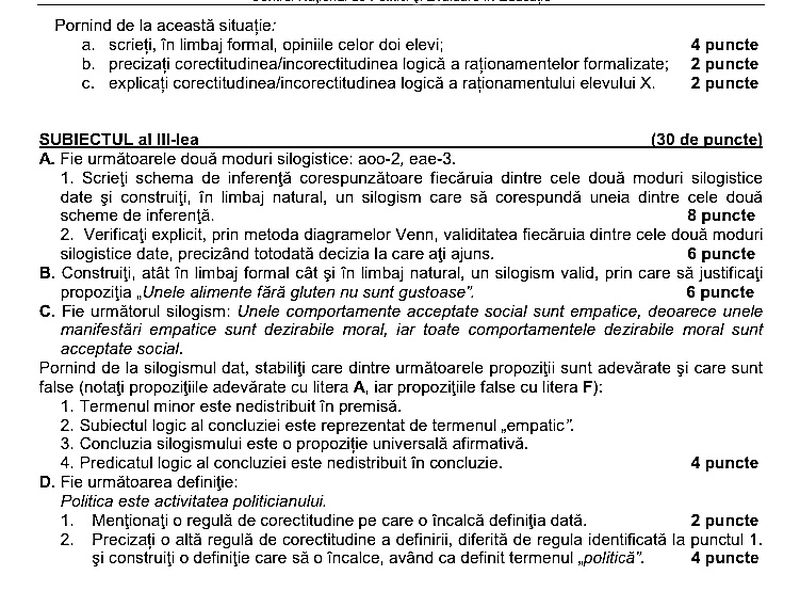 Subiecte BAC 2022 Logică 