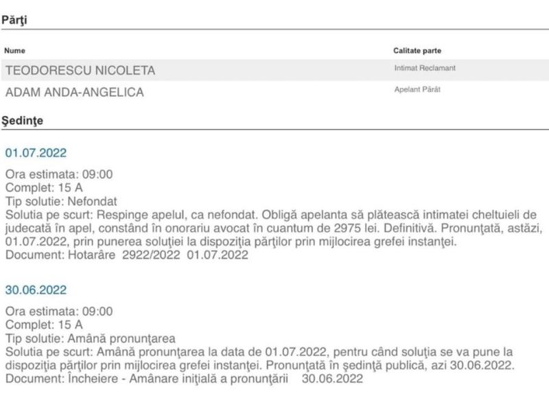 Anda Adam a pierdut procesul în cazul evacuării din casa din Bragadiru