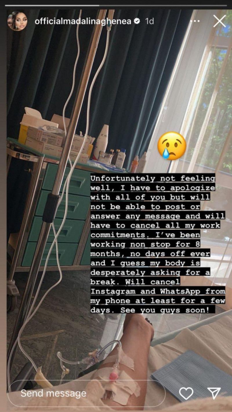 Mădălina Ghenea, mesaj de pe patul de spital