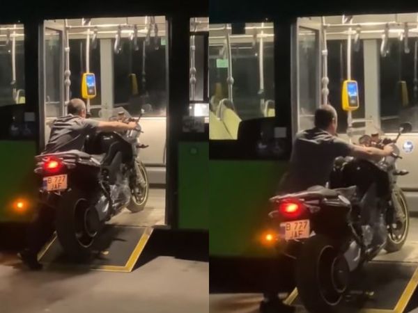 VIDEO: Un bărbat a devenit viral pe Tik Tok, după ce a urcat o motocicletă &icirc;n autobuzul STB: &bdquo;Atunci c&acirc;nd e prea scumpă benzina&rdquo;
