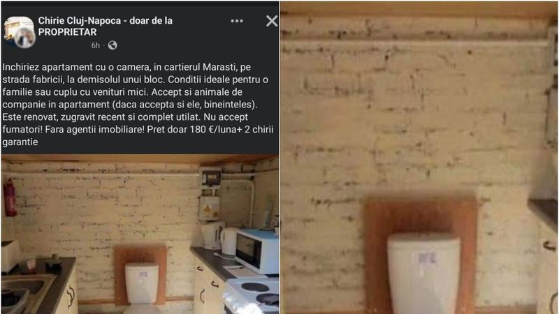 O nouă garsonieră de &icirc;nchiriat &icirc;n Cluj, cu WC-ul &icirc;n bucătărie, a st&acirc;rnit reacții pe internet. Anunțul proprietarului: &bdquo;Condiții ideale pentru o familie&rdquo;
