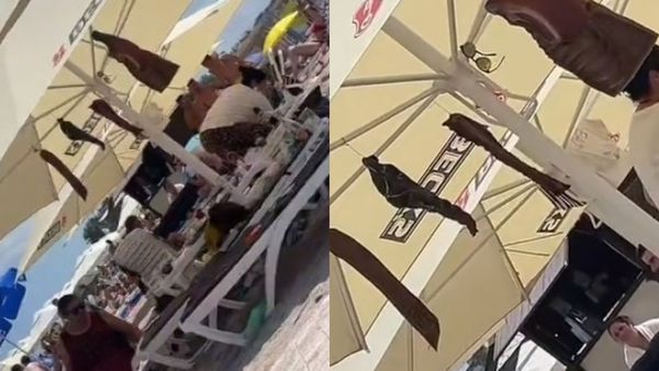 VIDEO: Din cauza prețurilor, un turist a venit la Costinești cu șuncă afumată de acasă și a at&acirc;rnat-o de umbrelă