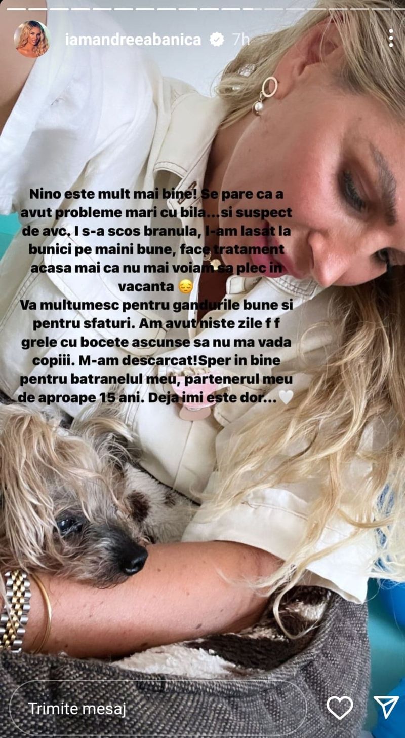 Andreea Bănică, noi detalii despre starea de sănătate a patrupedului ei: