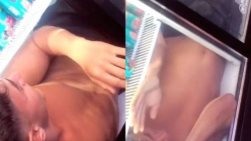 VIDEO: Un t&acirc;năr s-a băgat &icirc;n frigider &icirc;n supermarket ca să se răcorească! Gestul său a ajuns viral pe rețelele sociale