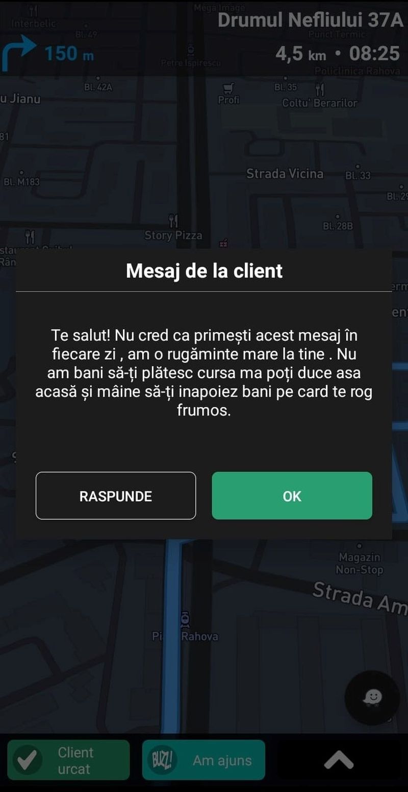 Un șofer de taxi a primit un mesaj de-a dreptul surprinzător din partea unui client